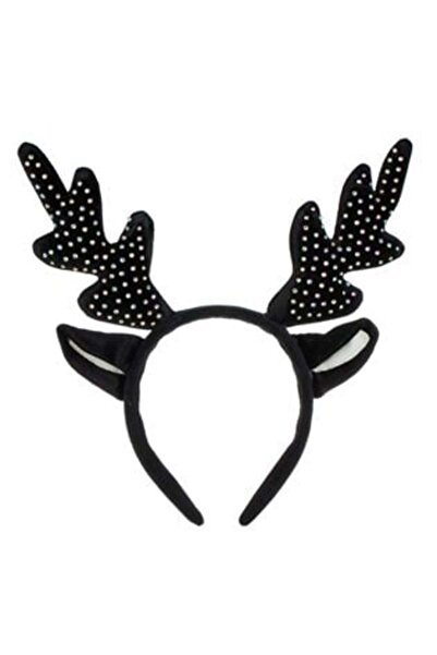 Silver Star Cunună de Crăciun pentru păr - Coarne și urechi de ren, negre, cu pietre colorate