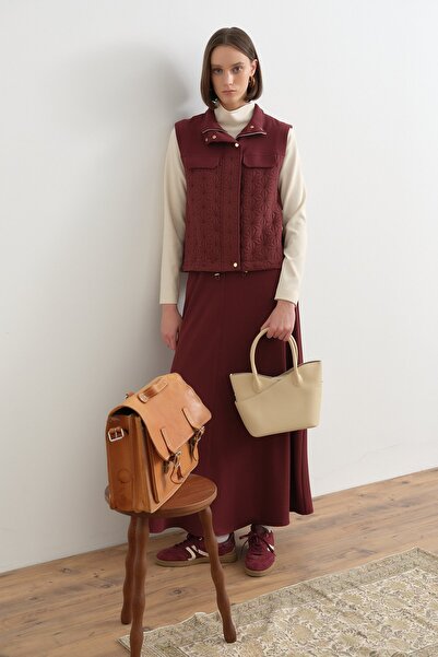 Nihan Örme Etek Yelek Takım Bordo