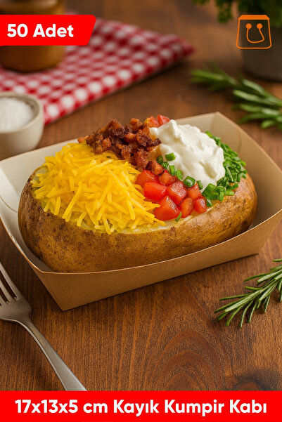 Öztürk ambalaj 17x13x5 cm Kraft Kayık Kumpir Kabı Selefonlu 50 Adet
