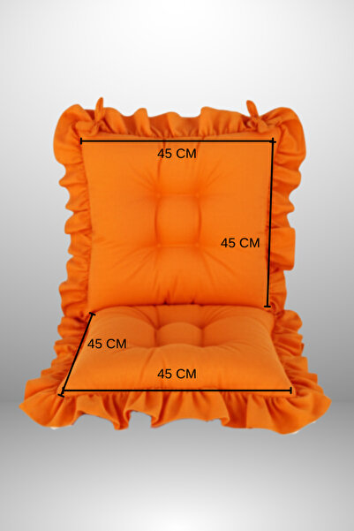 MoMMe Backrested Fringed Chair Cushion (Set of 6) 45X45 cm Orange Color