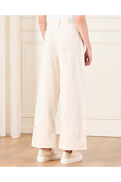 REDTAG Senior Girls Beige Wide leg Folded Hem Jeans