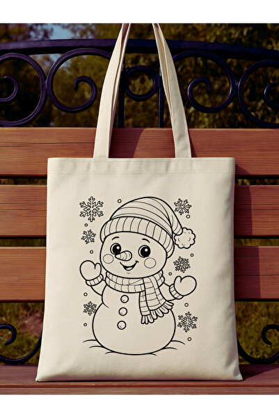 Cemira Boyama Çanta Yılbaşı Yeniyıl Kardan Adam Boyama 35*40 Çanta Boyanabilir Anaokulu Çocuk Etkinlik