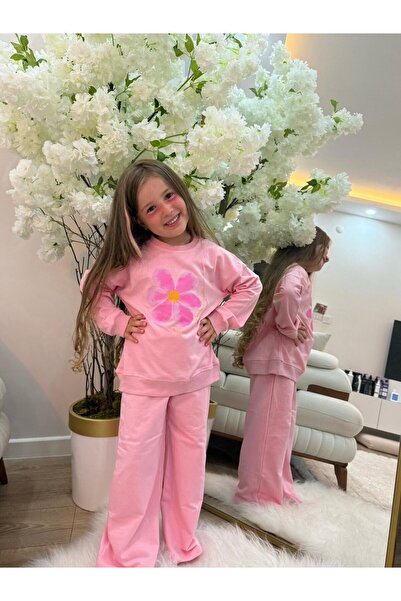 YİGİT BUTİK Flower Patterned Girl's Top and Bottom Set