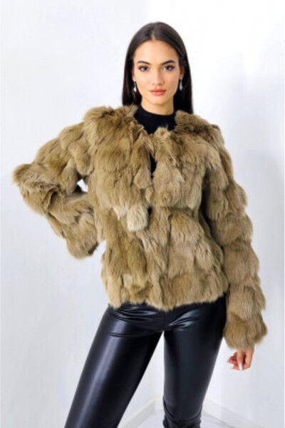 FashionForYou Haină de blană de vulpe Sidonia, închidere interioară, bej, mărime S/M/L