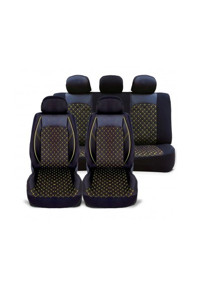 OEM Set huse scaune auto universale piele ecologica neagra cu material textil...