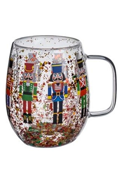 SHOPIENS Cană de sticlă cu pereți dubli cu confetti colorate și figurină Spar...