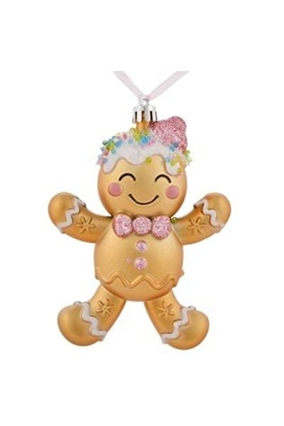 SHOPIENS Ornament de Crăciun pentru brad, figurină 3D Omuleț de turtă dulce cu sclipici roz, 12,5 cm