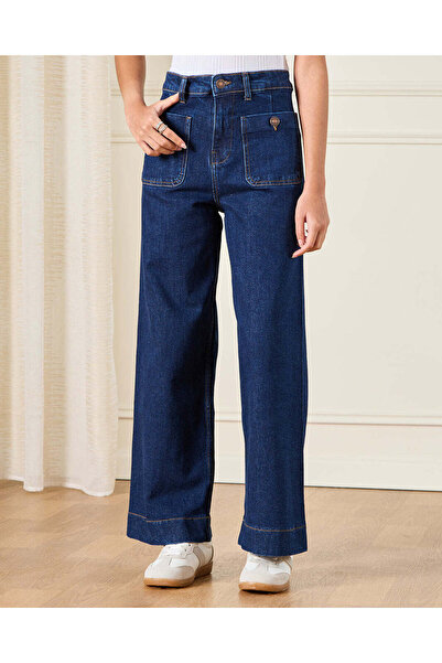 REDTAG Senior Girls Blue Front Pocket Wide leg Jeans