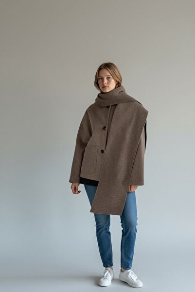 DİREN TEKSTİL KAHVERENGİ ŞAL YAKA KAŞE CEKET