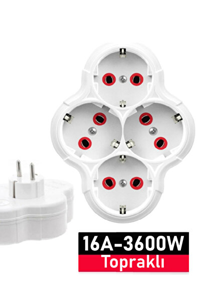 Vwin Dörtlü 4'lü Topraklı Fişli Priz (Papatya) Golyat Kablosuz Grup Priz, Fet...
