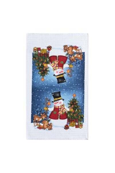 SHOPIENS Prosop de bucătărie de Crăciun, bumbac alb, om de zăpadă și brad, 60...