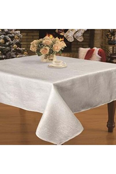 SHOPIENS Christmas Tablecloth Ecru Stripes with Gold Thread 120 x 120 cm