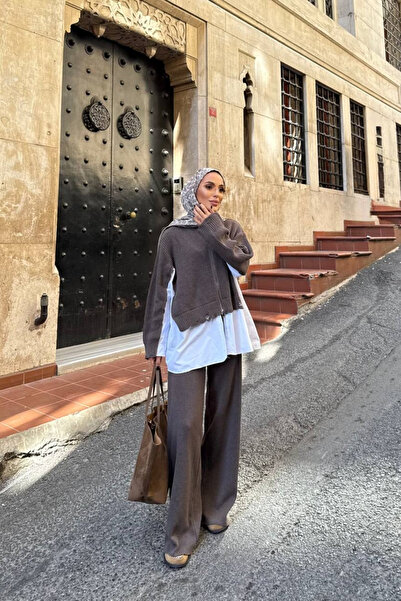 Love Fab Zippered Shirt Cardigan Model Sweet Pants Knitwear Set Hijab