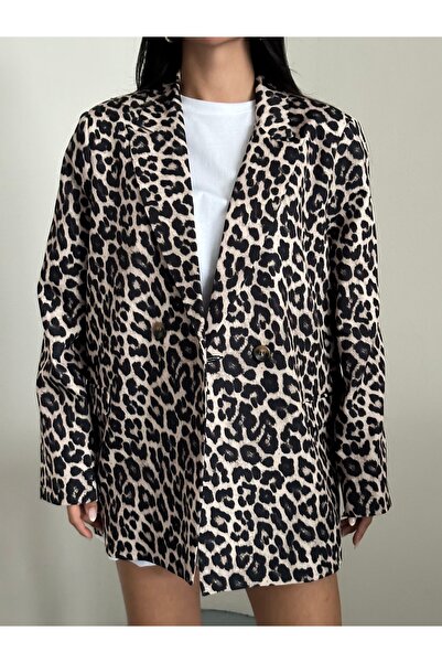 solena sln Oversized Pattern Leopard Blazer Jacket Suitable for Women's Hijab