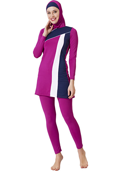 Haliç Mayo Jarse Full Covered Hijab Swimsuit 7052 Fuchsia