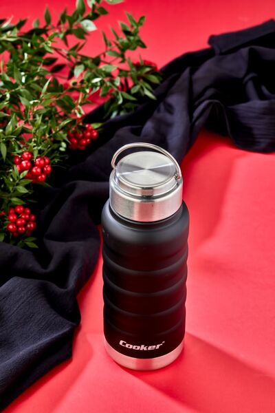 Elista ترمس شاي مشروب غازي من الفولاذ المقاوم للصدأ أسود سعة 400 مل للمطبخ وا...