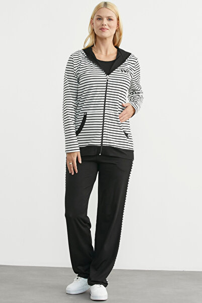 Sementa με κουκούλα Σετ Φόρμας Ριγέ - Μαύρο