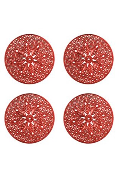 SHOPIENS Set de suporturi de pahare cu fulgi de zăpadă roșii de Crăciun din P...