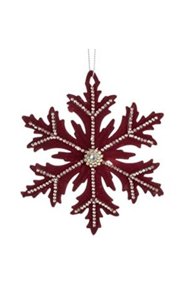 SHOPIENS Christmas Tree Ornament - Snowflake Burgundy with Rhinestones 12 cm