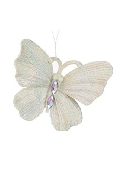 SHOPIENS Χριστουγεννιάτικο Στολίδι Δέντρου - Λευκή Ιριδίζουσα Πεταλούδα με Γκ...