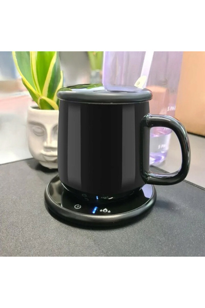 zola Cană ceramică cu încălzitor și linguriță, temperatură constantă 60°C, 220V, 2 programe de încălzire, 400ml, neagră