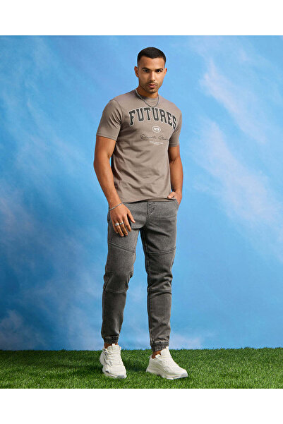 REDTAG Men Grey Knit Denim Jogger