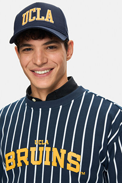 UCLA Ανδρικό φούτερ NELLY Navy Blue Crew Neck με τύπωμα oversized Fit