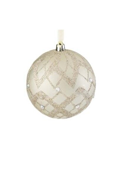 SHOPIENS Glob de Crăciun bej (șampanie) cu sclipici și strass Ø10 cm