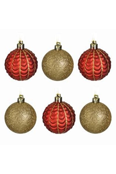 SHOPIENS Set globuri de Crăciun - Roșu Mat cu Aur și Sclipici Auriu Ø6 cm - 6...