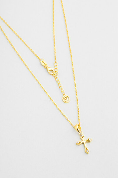 So CHIC... Sonsuz Işık 18 Ayar Sarı Altın Kaplama 45 Cm Gümüş Haç Kolye