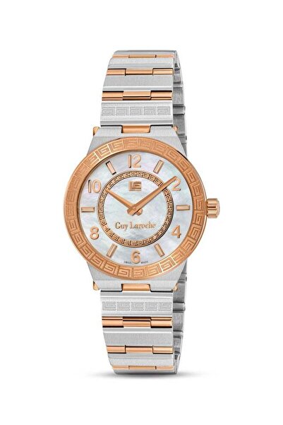 Guy Laroche Sacha 32mm Ladies Swiss Quartz Watch - White Mother-of-Pearl, Rose Gold-Plated