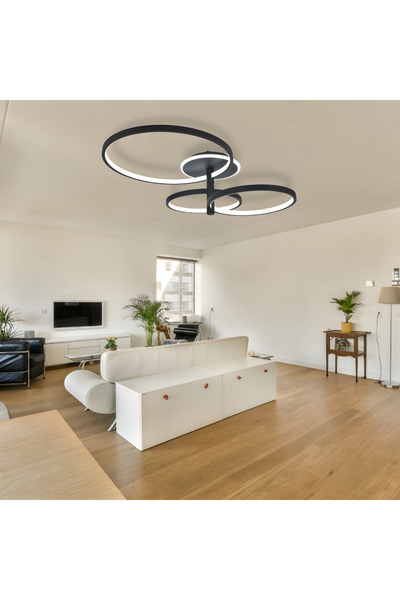 RFAN LED Chandelier, Model JX60017-3, With Remote Control, 3 Types of Light, 100W, Black