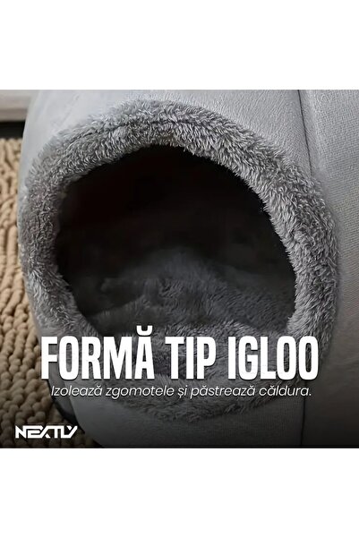 NEXTLY Pat Igloo pentru animale de companie ComfortNest, pernă detașabilă, antiderapantă, material moale, gri, mediu 30x35cm