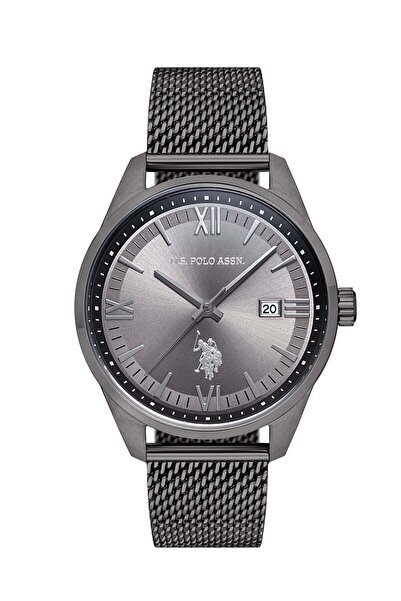 U.S. Polo Assn. Analog Watch for Men - Gun Dial, Grey Mesh Band, 43 mm, 5 ATM...
