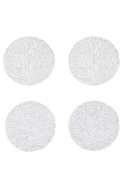 SHOPIENS Set suporturi de pahare din PVC - Design cu frunze perforate și folie argintie Ø10 cm - 4 buc