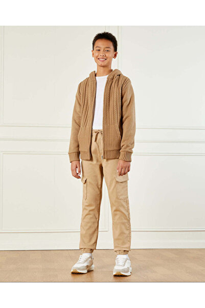 REDTAG Senior Boys Beige Knit Denim Cargo Jogger