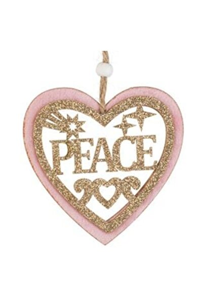 SHOPIENS Ornament de Crăciun pentru brad, inimă din lemn „Pace”, roz catifela...