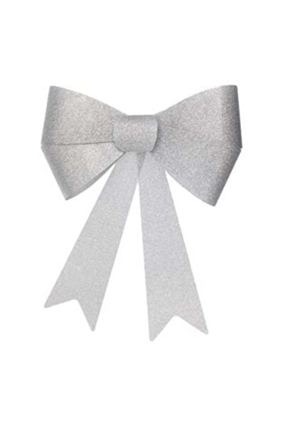 SHOPIENS Ασημένιο Διακοσμητικό Χριστουγεννιάτικο Φιόγκο με Γκλίτερ 38 εκ.