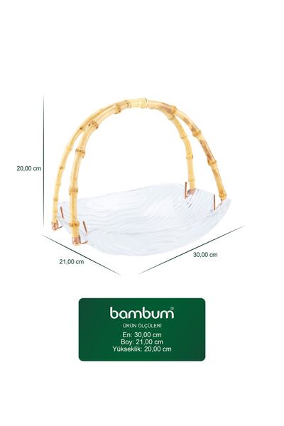 Bambum Cestino Bambu Glass Rectangular Presentation Plate with Handles, Wavy Pattern