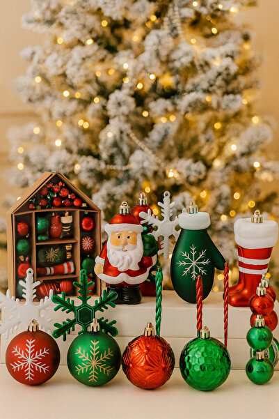 Selgot Set de 66 globuri și decorațiuni, culoare verde-roșu