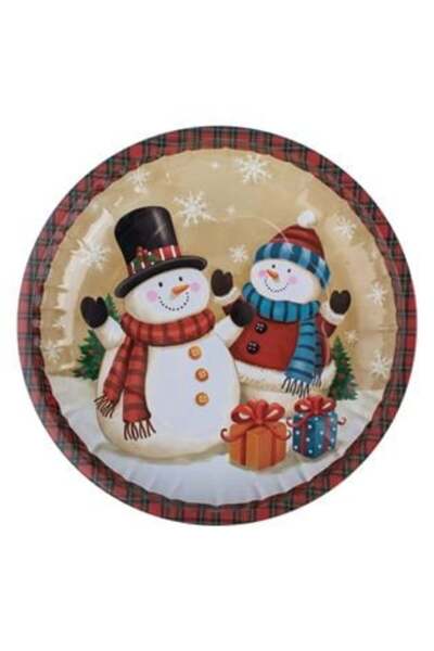 Silver Star Farfurie decorativă metalică de Crăciun cu om de zăpadă în carour...