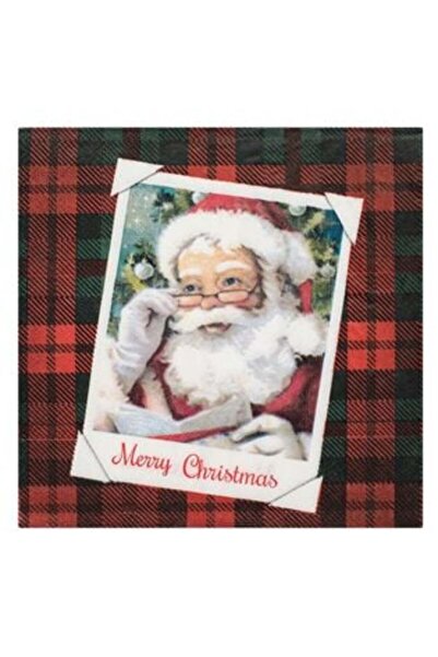 SHOPIENS 2-ply Table Napkins Santa Claus Plaid "Merry Christmas" 33 x 33 cm - 20 pcs