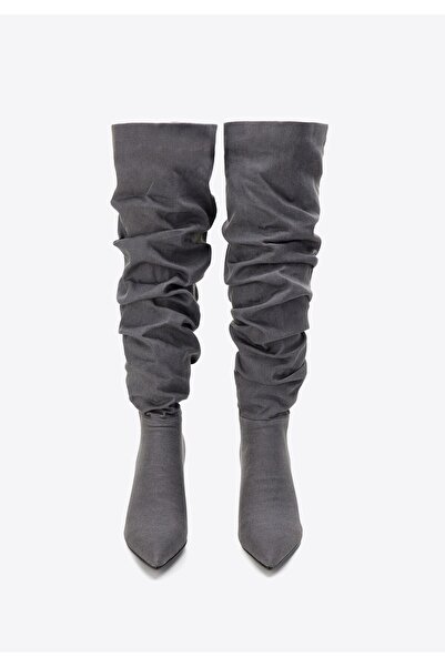 Wittchen Women's Denim Boots with Stiletto Heel, Dark Gray, Dark Gray Cotton