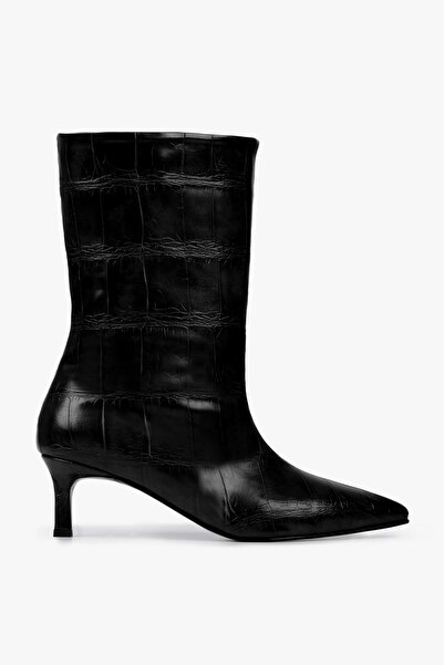 Shoeberry Γυναικείες μπότες Velina Black Crocodile με κοντό τακούνι