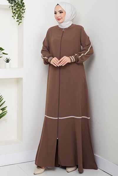 hafsamina Stripe Detailed Ferace Brown Hm2035