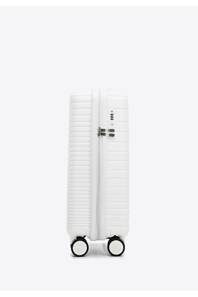 Wittchen Men's Polypropylene Cabin Suitcase with Shiny Off-White Stripes Off-White Polypropylene