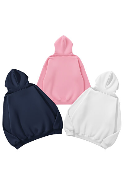 uyguntarz Унисекс бяло, розово и индиго 3-парчево изгодно пакетче 3-слойно прекалено голямо суитшърт