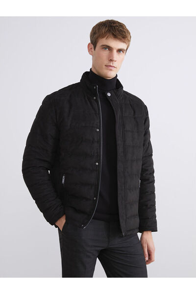 LC Waikiki Black Slim Fit Stand Collar Suede Men's Coat