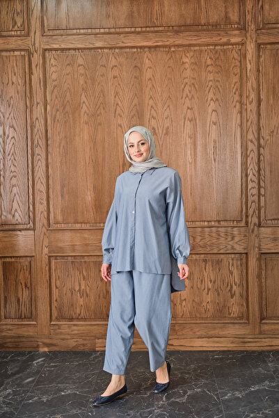 LOCCO Γυναικείο Σετ Πουκάμισο Μπλε