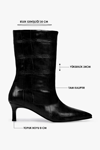 Shoeberry Γυναικείες μπότες Velina Black Crocodile με κοντό τακούνι